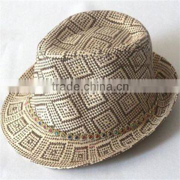 Stripe Straw Fedora Hat photo-1