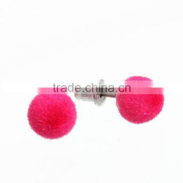 Korean Candy Color Wholesale Fashion Jewelry Silver Plated Wool Ball Stud Earrings