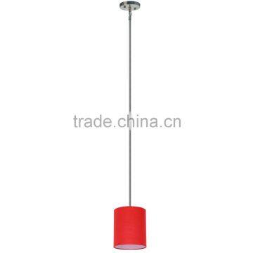 1 light pendant (Lustre/La arana)in satin steel finish with round silk look 8" chili pepper red fabric shade