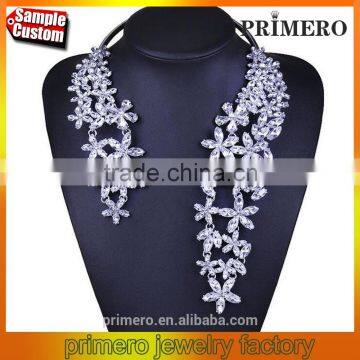 Top Quality Unique Flower Crystal Charm Necklace 18K White Gold Plated Jewelry