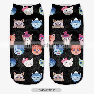 Fashion Cats Faces Wear High Quality 3d Digital Full Print Colorful Ankle Socks Sports Unisex Custom Hot Sale Stretch Spandex photo-3