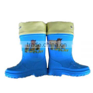 fashionable one time injection pvc waterproof cartoon printed rain boots,gardening overshoes with collar kids