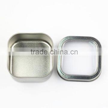 Eco-friendly plain empty square candle tin box with a window on lid                        
                                                Quality Choice