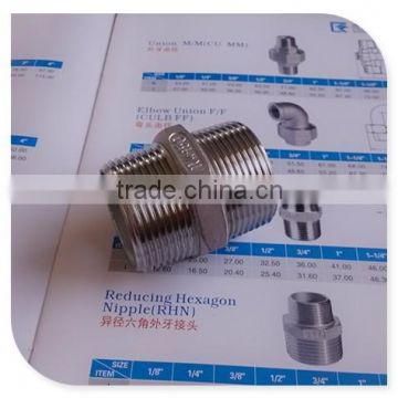 1/4" male x 1/4" male hex nipple stainless steel 304 threaded pipe fitting