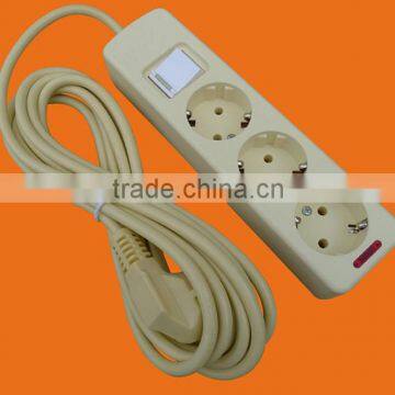 European style 3 way extension power strip with grounding and switch (E5003ES)