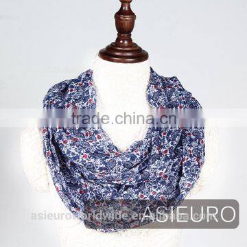 2016 Autumn Blue Flower and Paisley Print Tube Scarf, BSCI AND SEDEX