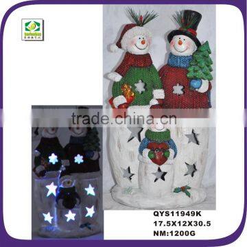 Polyresin large snowmen family with led light decorations