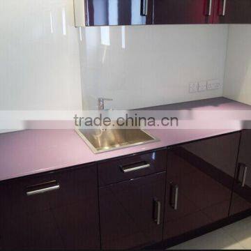 high gloss purple colored glass worktops with certification EN12150, AS/NZS 2208:1996, BS6206