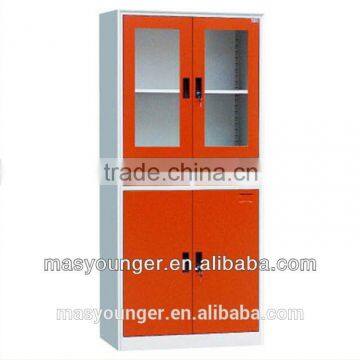 Metal 2 door office detachable cabinet half height glass door filing cupboard