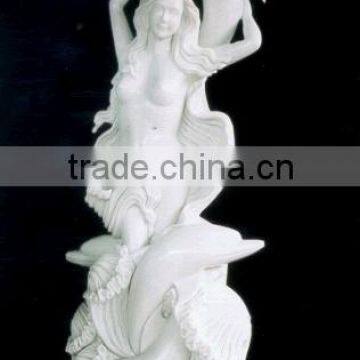 Mermaid Dolphin Statue White Marble Stone Hand Sculpture Carved For Garden