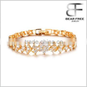 Women's Cubic Zirconia 18k Gold Plated Crystal Flower Tennis Bracelets Bangle Wristband Wedding Bride