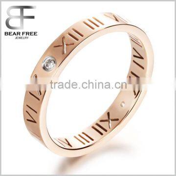 Womens Ladies Stainless Steel Rose Gold Hollow Roman Numerals Ring Wedding Anniversary Charm Band