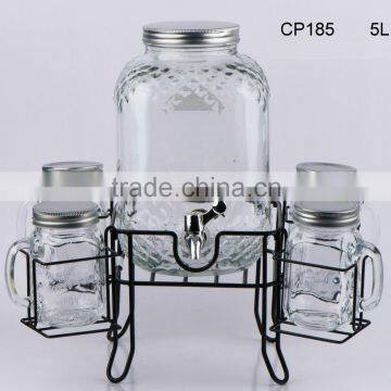 Juice dispenser with glass mugs and metal rack (CP185)