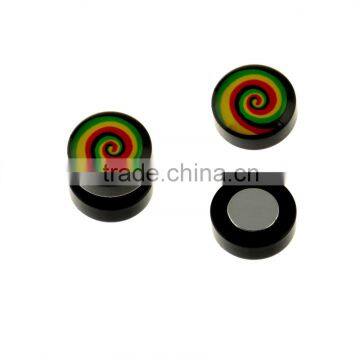 Magnetic Rasta Swirl Circle Fake Stud Acrylic Round Fake Plug Rasta Piercings