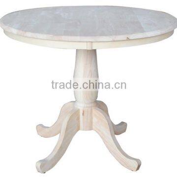 Wood whited body table frame,unfinished 30" high round top pedestal table