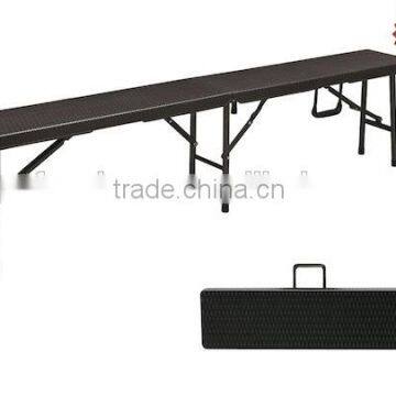 6ft rattan design style of plastic folding bench mathed with table for outdoor use