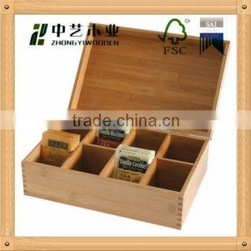 Solid wood tea storage wood box with compartments,with glass window