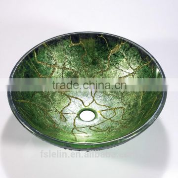 Foshan fashion tempered glass basin bowl sink with handpainted color for bathroom vanity LH-080