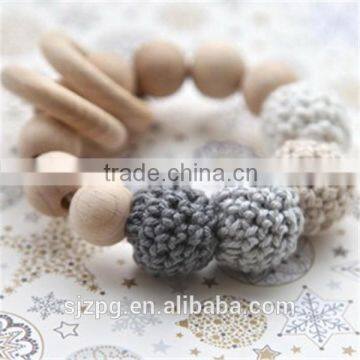 Crochet baby bracelet teething ring crochet wood beads toy