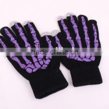 Unisex Winter Mobile Phone Purple Touch Screen Bone Gloves Skeleton Gloves