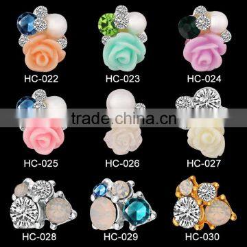 2016 the most populay design sweet resin flower nail jewelry, alloy nail art decoration, shinny chrome nail art