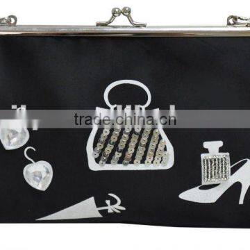 metal frame closure printed coin purse with rhinestone