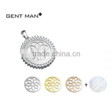 antique western style flower pattern circle shape 316L stainless steel fashion women jewelry pendant necklace