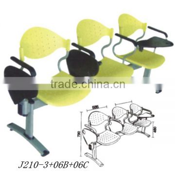 Sitting comfortably plastic chairs with writing pad 3-seater waiting chair for sale J210-3+06B+06C