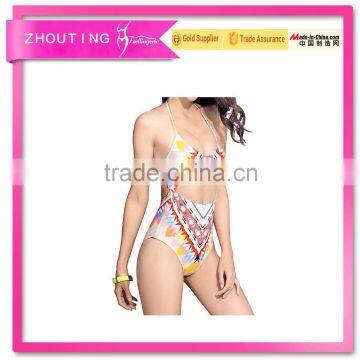 BSC089 Fashion show girl one piece printing triangle bikini swimwear