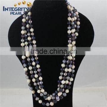 Knotted freshwater pearl necklaces grade A potato shape 100 inches multi colored pearl necklace