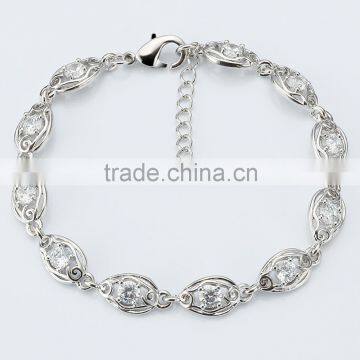 Hot Selling White Crystal Link Bracelet 18 k White Gold Plated Jewelry for Wedding