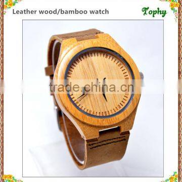 2016 bamboo wooden genuine leather watches leather band for couple