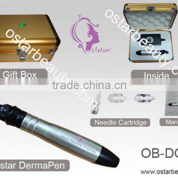 2015 electric derma stamp pen rechargable skin rejuvenation with 2 changeable head skin needling DG 01