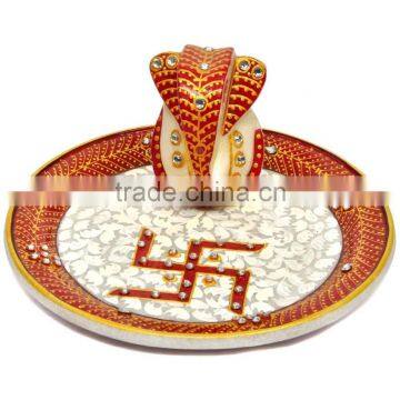 Handicraft Religious Gift Jaipur Art Craft Gallery Hindu God Puja Ganesha Marble Pooja Thali Plate