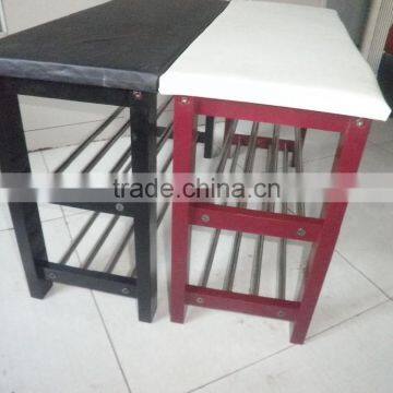 Leather Microfiber Black Frame Shoe Rack Bench photo-2