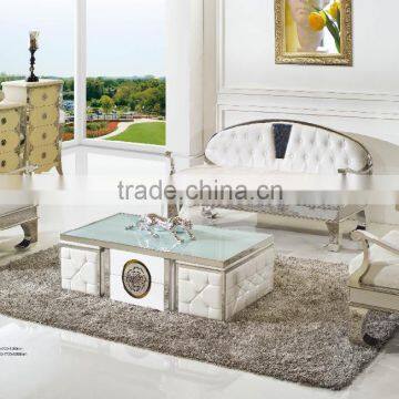 C369 Modern Stainless Steel Wooden Trunk Storage Glass Coffee Table photo-4