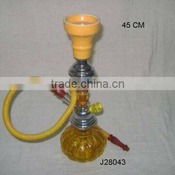 yellow colour Glass base Hookah with metal and ceramic parts