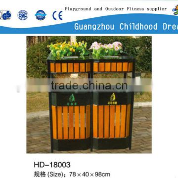 (HD-18003) hard wood and galvanized barrel trash can wood 2 compartment garbage container