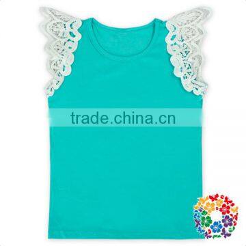 Newest Turquoise Baby Tank Tops Girls Lace Sleeve Cotton Shirt Wholesale Children's Shirts Boutique Blank Shirt For Baby Girl