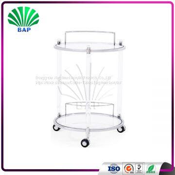 New Fashion Round Service Trolley Acrylic Fast Food Trolley Glass Top Trolley Cart