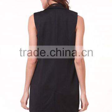 Women's Black Lapel Sleeveless Pockets Blazer photo-3