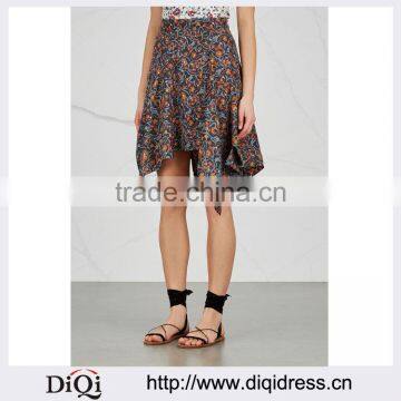 Wholesale Women Apparel Floral Print Asymmetric Hem Multicolor Silk Skirt(DQE0356SK)