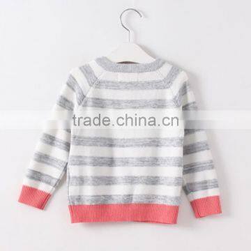 Grey and White Striped Baby Girl Raglan Sleeve Cardigan Design for Autumn photo-2
