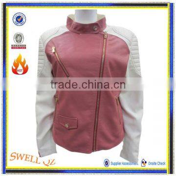 Newest design leather jacket with nice design padded shoulder for ladies