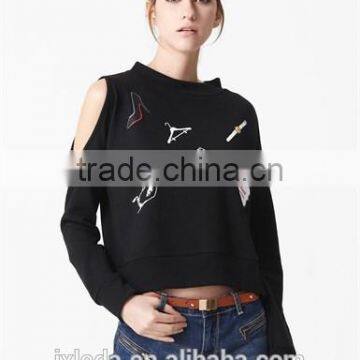 Dew Shoulder Cute Cartoon Printing Bomber Fleece Sweater photo-5