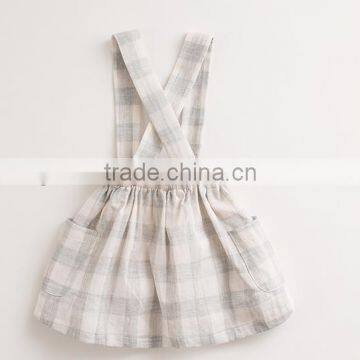 Lovely Child Girl Dresses Plaid Suspender Skirt Cotton Skirt Side Pockets Dress photo-5