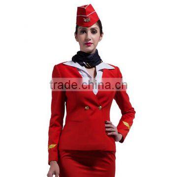 Customize 2016 hot sale New Arrival Red flight attendant uniforms