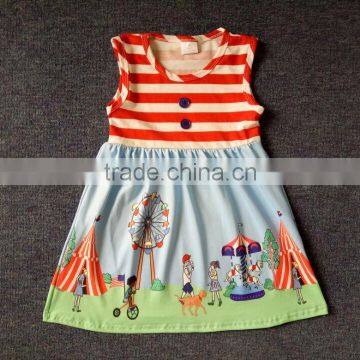 girl summer fall dress amusement park printing baby wholesale clothes made in China