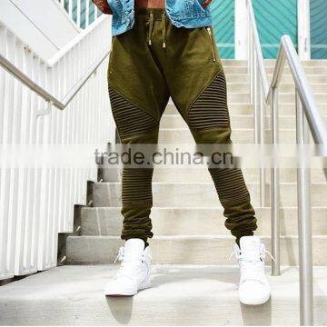 Mens autumn,winter military green jersey wrinkled knee zipper Harem trouser/pants