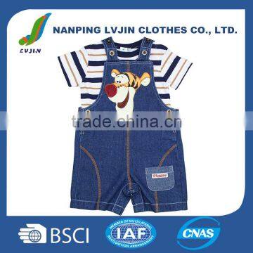 High quality newborn baby boys children clothing set custom kids clothes denim jeans romper playsuits dungarees and t-shirt 2016